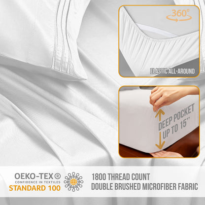 Queen Sheet Set - Luxury Hotel Bed Sheets - Soft Cooling Sheets with Elastic Corner Straps - Deep Pockets Microfiber Bedsheet 4 Piece