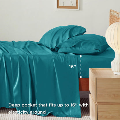 Bedsure King Size Sheet Set, Cooling Sheets King, Deep Pocket Up to 16", Hotel Luxury Silky Bedding Sheets & Pillowcases