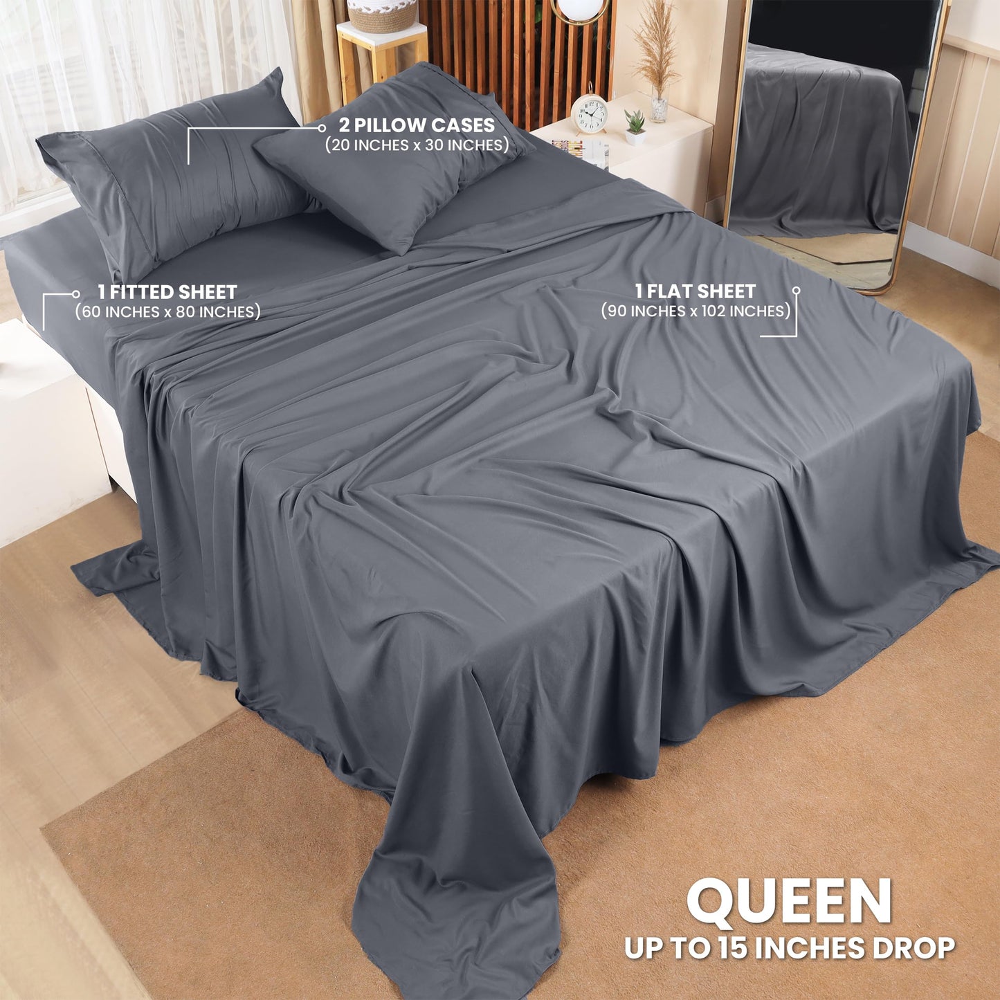 Utopia Bedding Queen Bed Sheets Set - 4 Piece Bedding - Brushed Microfiber - Shrinkage and Fade Resistant - Easy Care