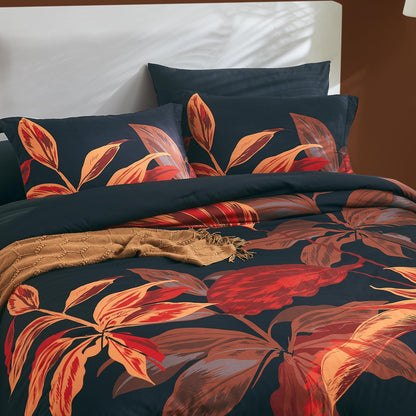 WRENSONGE King Size Comforter Set, 7 Pieces Black Red Floral Comforter Set with Red Leaf Pattern King Bedding Set, Soft Breathable Bed