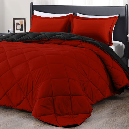 Downluxe King Size Comforter Set - Red and Black King Comforter, Soft Bedding Sets for All Seasons - 3 Pieces