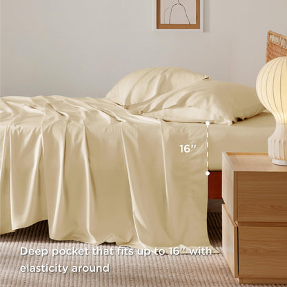 Bedsure King Size Sheet Set, Cooling Sheets King, Deep Pocket Up to 16", Hotel Luxury Silky Bedding Sheets & Pillowcases