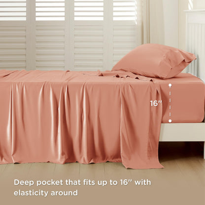 Bedsure King Size Sheet Set, Cooling Sheets King, Deep Pocket Up to 16", Hotel Luxury Silky Bedding Sheets & Pillowcases