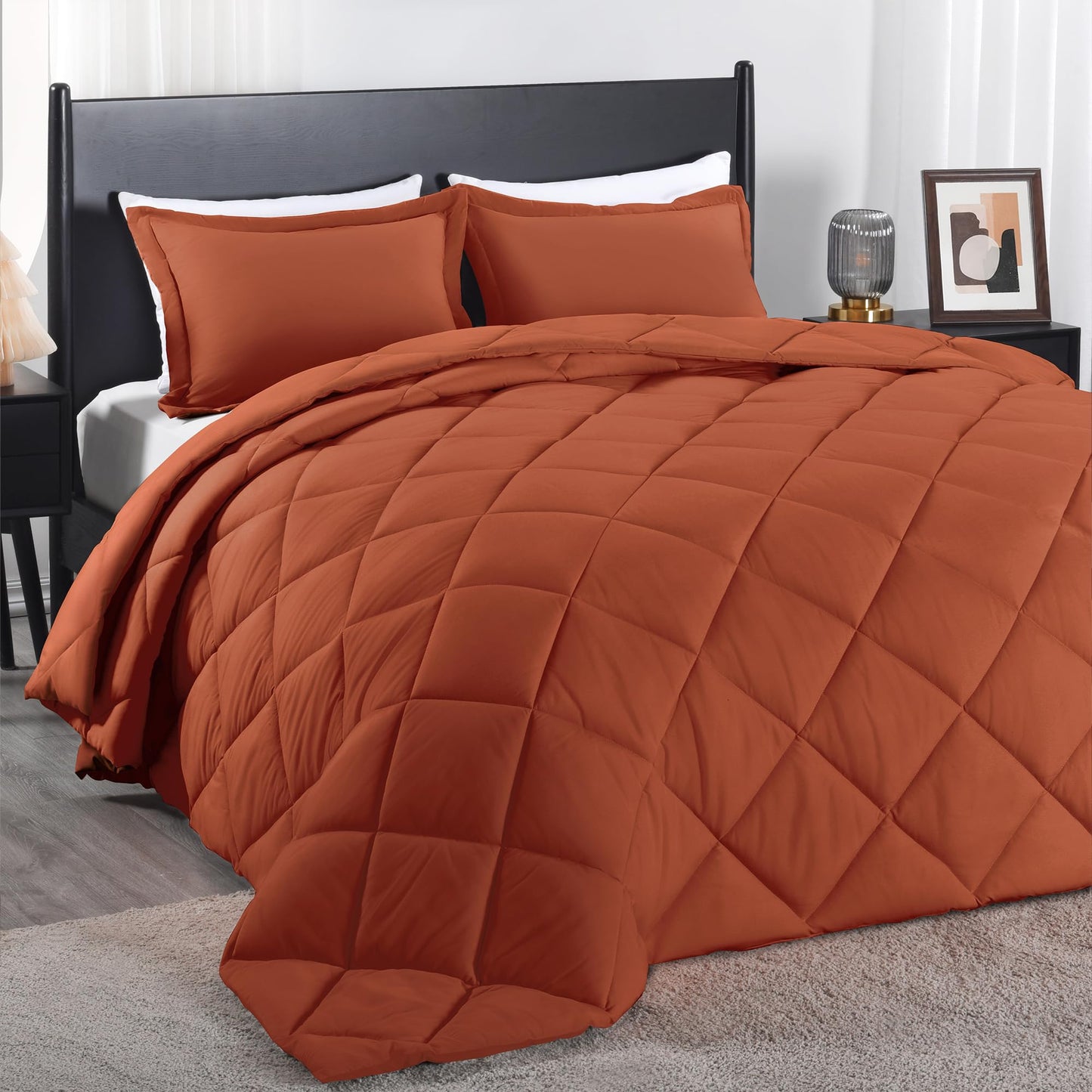 Downluxe King Size Comforter Set - Red and Black King Comforter, Soft Bedding Sets for All Seasons - 3 Pieces