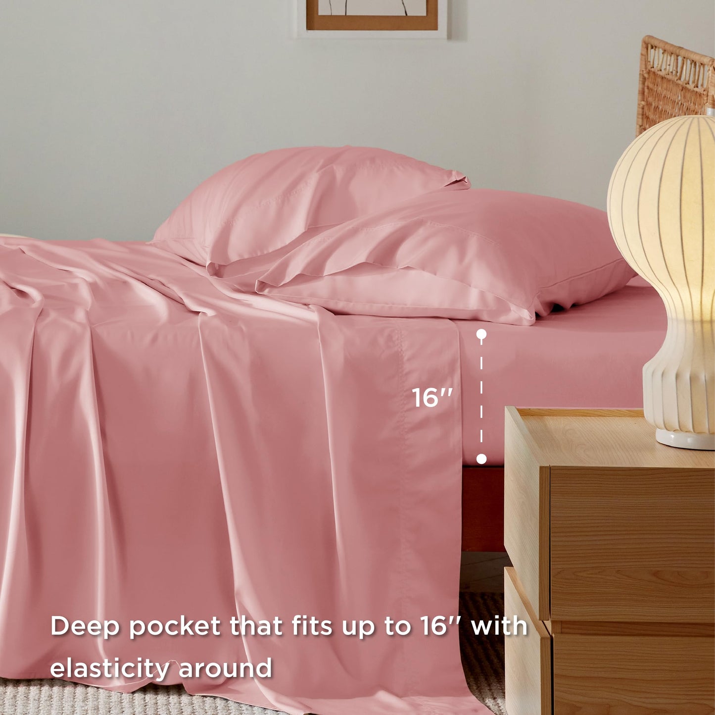 Bedsure King Size Sheet Set, Cooling Sheets King, Deep Pocket Up to 16", Hotel Luxury Silky Bedding Sheets & Pillowcases