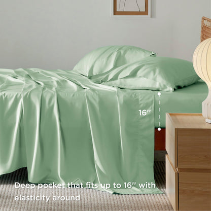 Bedsure King Size Sheet Set, Cooling Sheets King, Deep Pocket Up to 16", Hotel Luxury Silky Bedding Sheets & Pillowcases