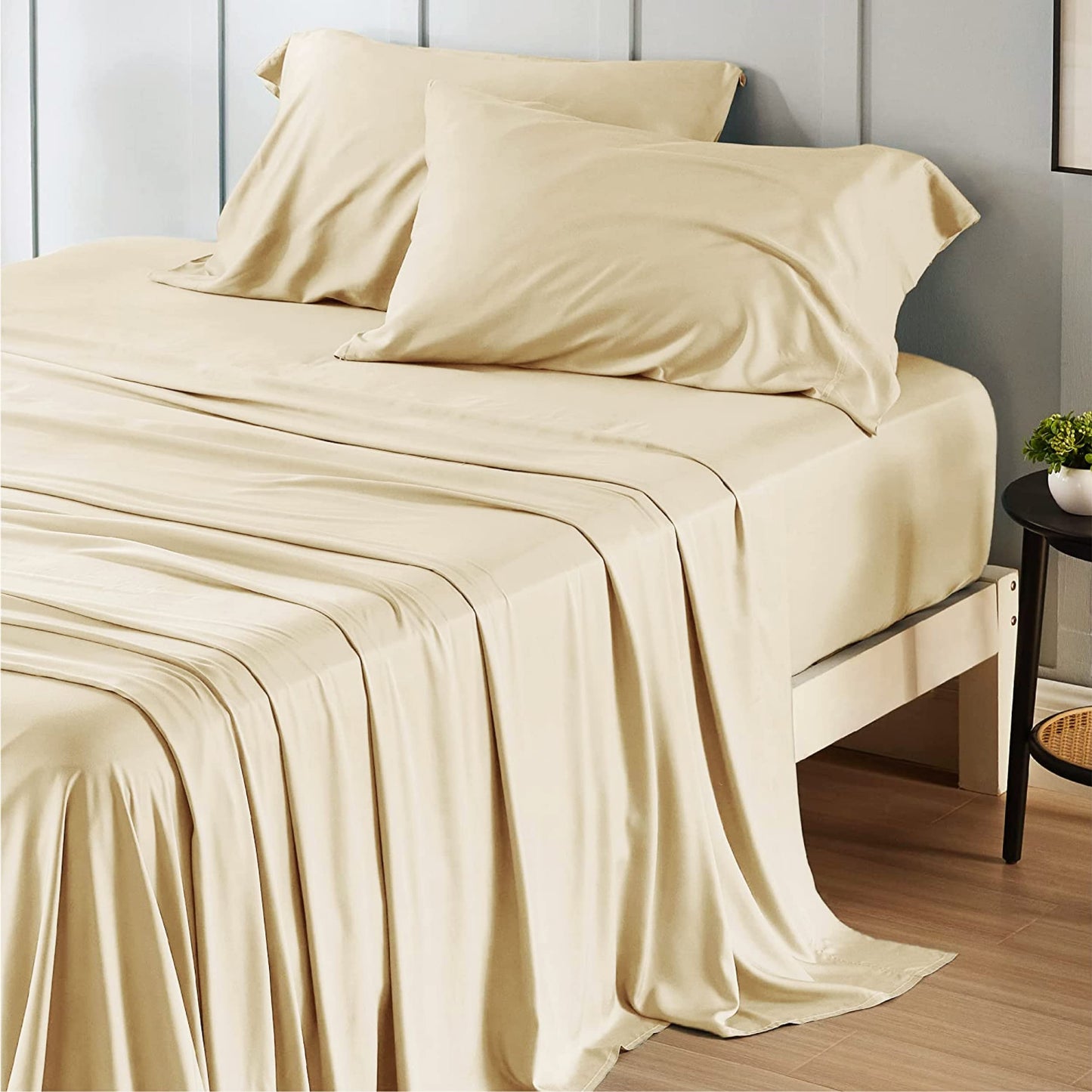 Bedsure King Size Sheet Set, Cooling Sheets King, Deep Pocket Up to 16", Hotel Luxury Silky Bedding Sheets & Pillowcases