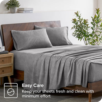 Bare Home Flannel Sheet Set 100% Cotton, Velvety Soft Heavyweight - Double Brushed Flannel - Deep Pocket (Split King, Grey)