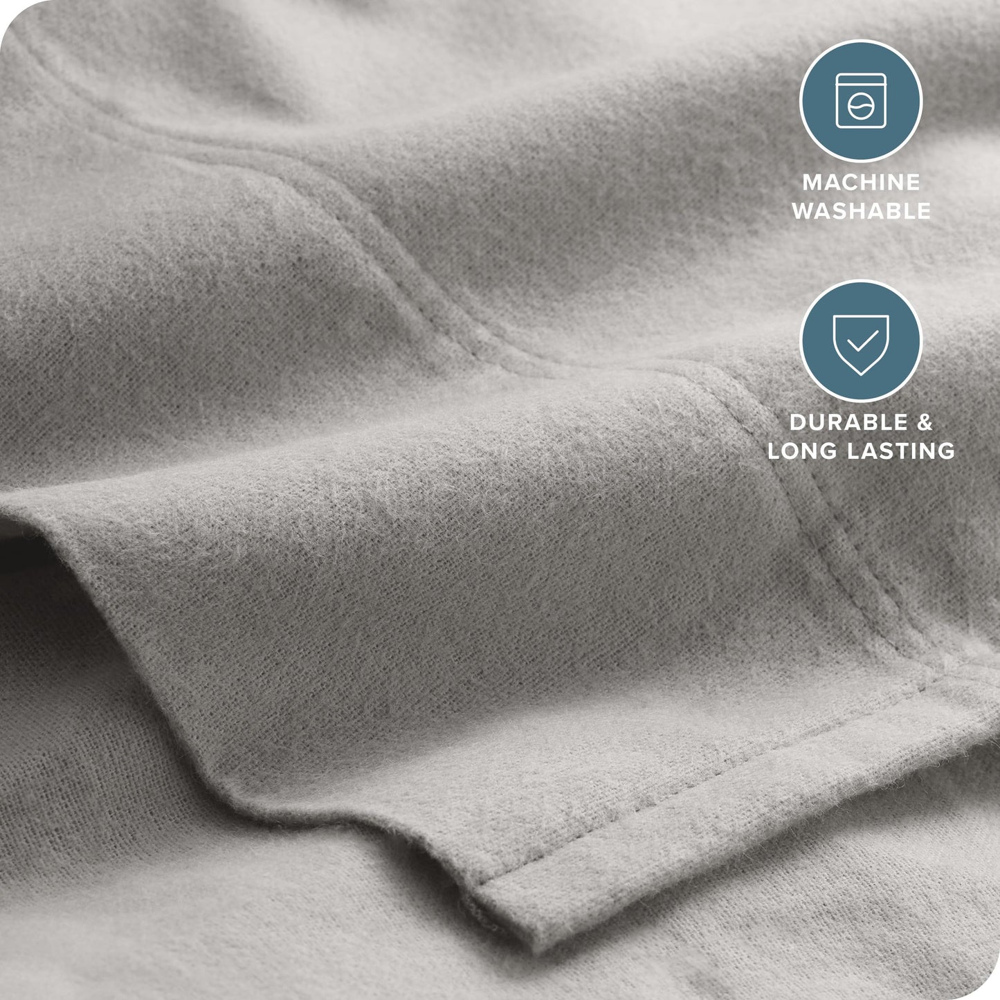 Bare Home Flannel Sheet Set 100% Cotton, Velvety Soft Heavyweight - Double Brushed Flannel - Deep Pocket (Split King, Grey)