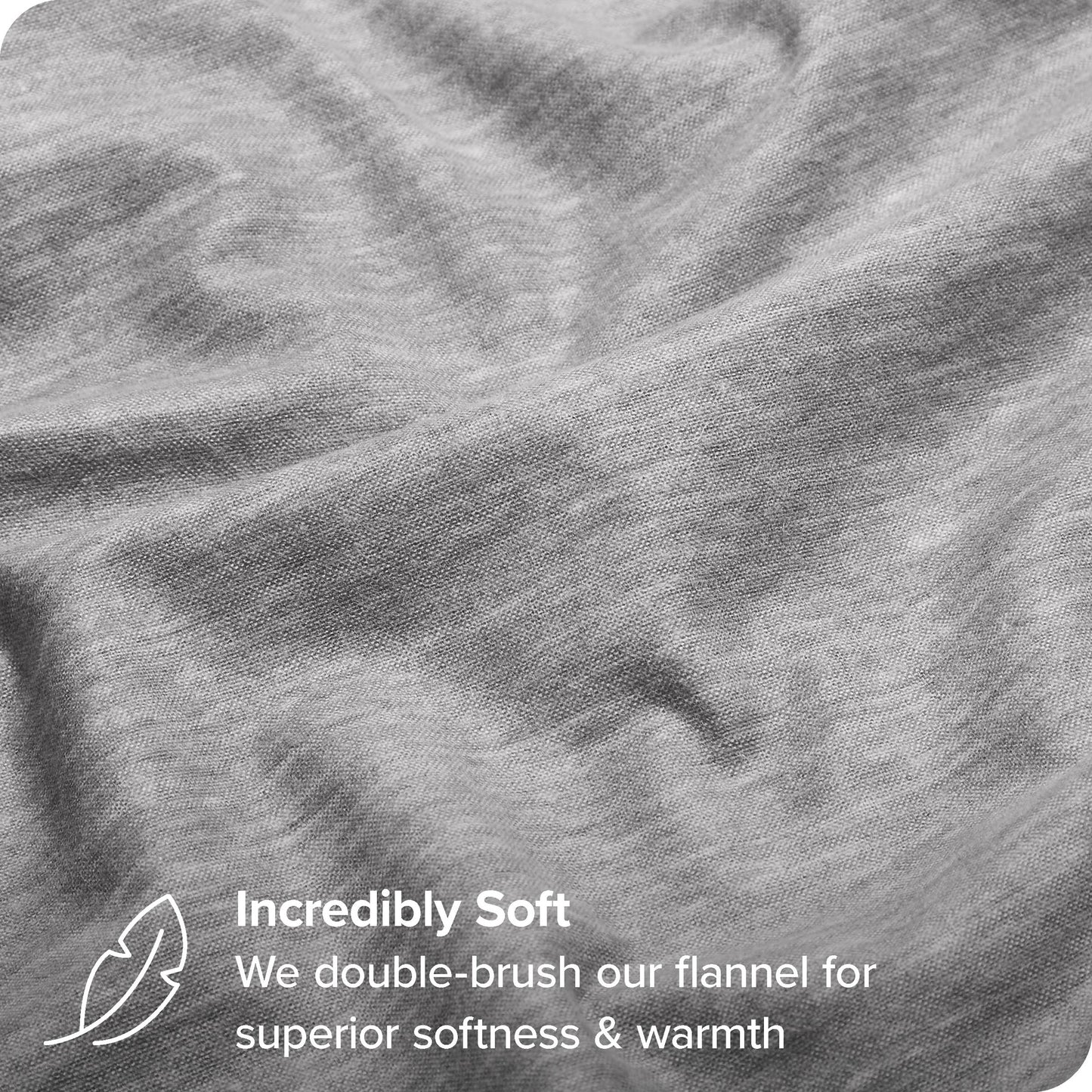 Bare Home Flannel Sheet Set 100% Cotton, Velvety Soft Heavyweight - Double Brushed Flannel - Deep Pocket (Split King, Grey)