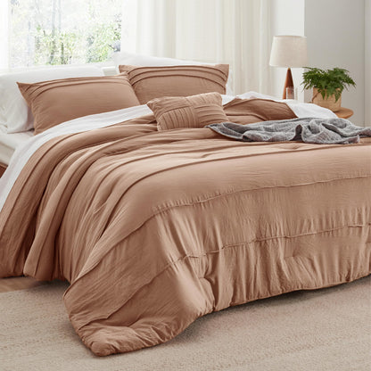 Bedsure Beige Queen Comforter Set - 4 Pieces Pinch Pleat Bed Set, Down Alternative Bedding Sets for All Season, 1 Comforter, 2 Pillowcases, 1 Decorative Pillow