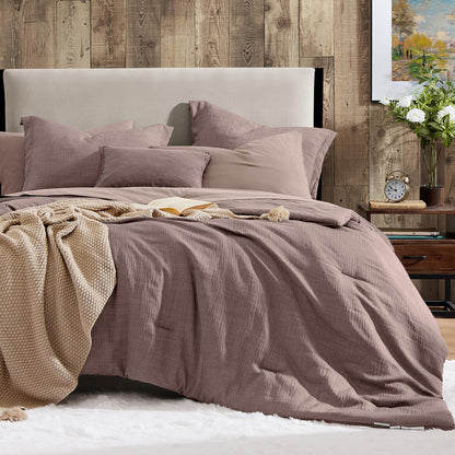 Geniospin Full Comforter Set - 7 Pieces Comforter Full Size, Solid Bedding Sets for All Season, Textured Bed in a Bag with Sheets